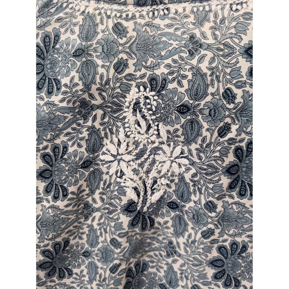 Boho Luxe Floral ‎ Silk Tunic Embroidered Artisan Top S Relaxed Fit Art to Wear - Picture 7 of 14